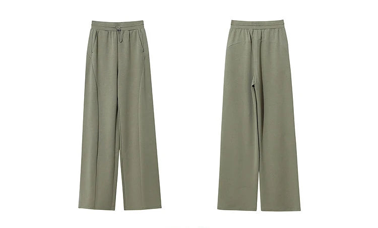 Amii Cotton Pants For Woman 2026 Autumn New Adjustable Rubber Band Waist Casual Pants Long Wide Leg Knit Women Trousers 12641040