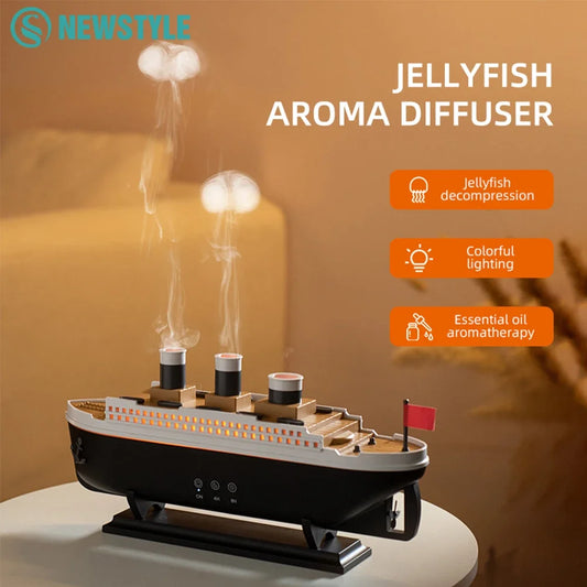 Titanic Ship Model Humidifier  Essential Oil Diffuser - Colorful Jellyfish Night Light - ZOOMNSTORE