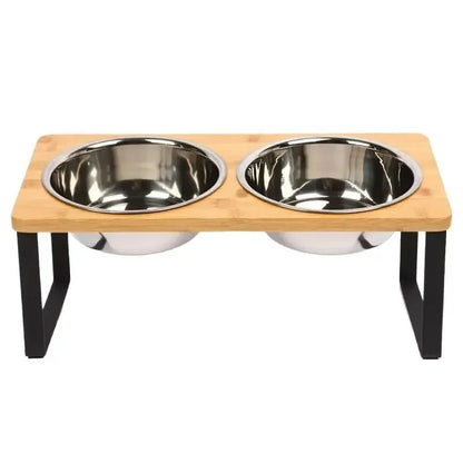 Elevated Cat Bowl Wooden 15° Tilted Raised Pet Bowl Stand with 2/3 Stainless Steel Bowl Neck Protection Dog Feeder Pet Supplies