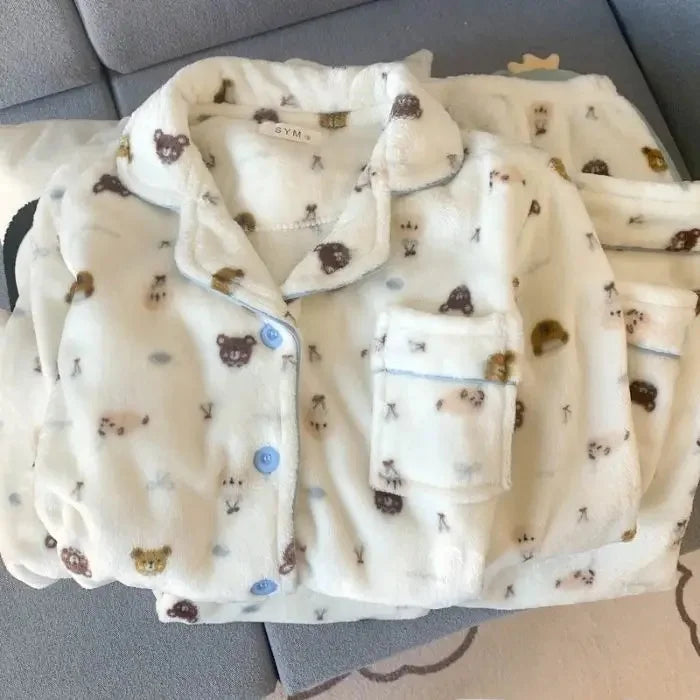 Plus Size Fluffy Winter Pajamas Women's Home Clothes Set Thickened Warmth Sleepwear with Running Dogs Design Cozy Indoor Suit