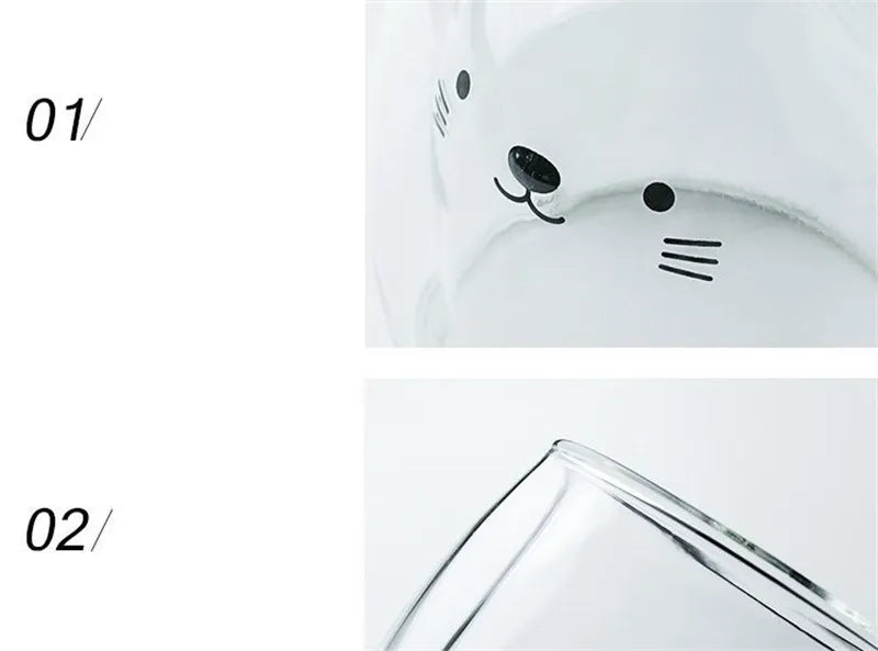 Double Wall Glass Mug - Cute Animal Drinkware | Insulated Borosilicate Cup