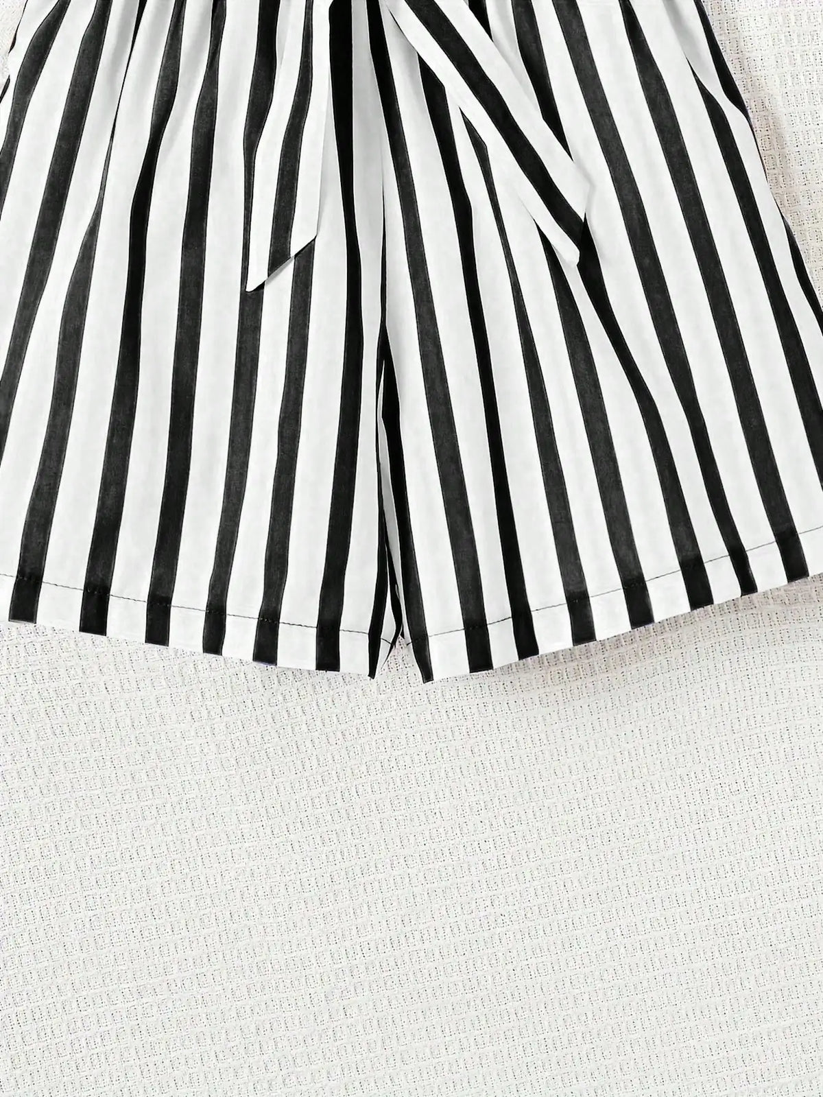 Women's casual daily short sleeved love printed+striped printed shorts 2-piece set with random belt striped children's clothing