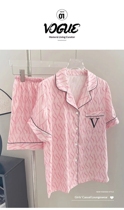 New Women's High-End Fresh Ins Style Pajamas, Women's Short-Sleeve and Shorts, Summer Thin French-Style Home Wear Summer Set