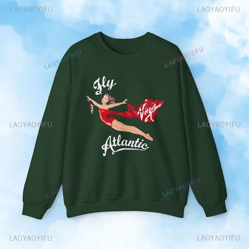 Fly Atlantic Princess Diana Sweatshirt Retro 80s Sporty Crewneck Winter Clothes Women Aesthetic Sweaters Casual Long Sleeve Tops