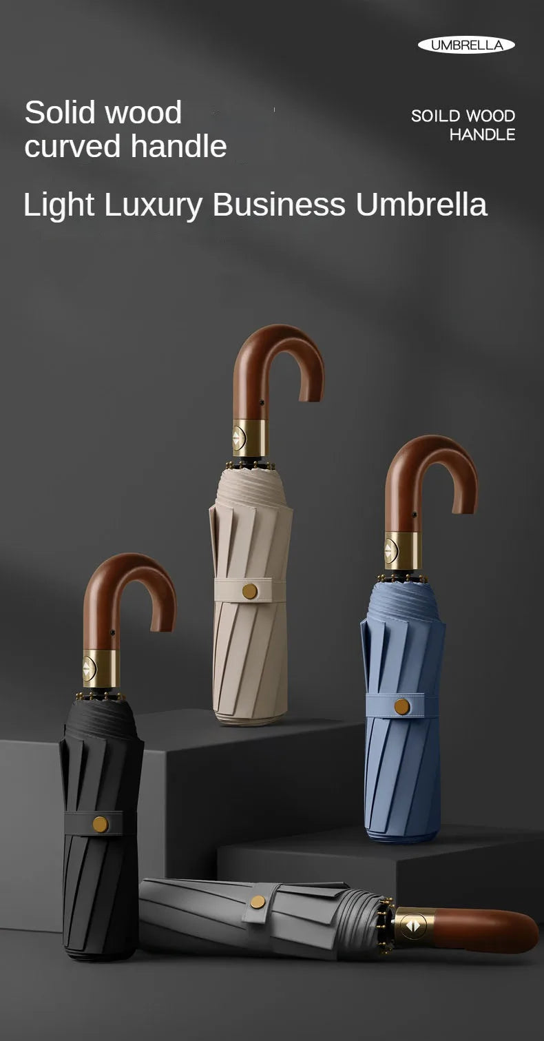 Windproof UV protection casual folding UPF50+automatic umbrella handle curved handle design, stylish design compact sun and rain