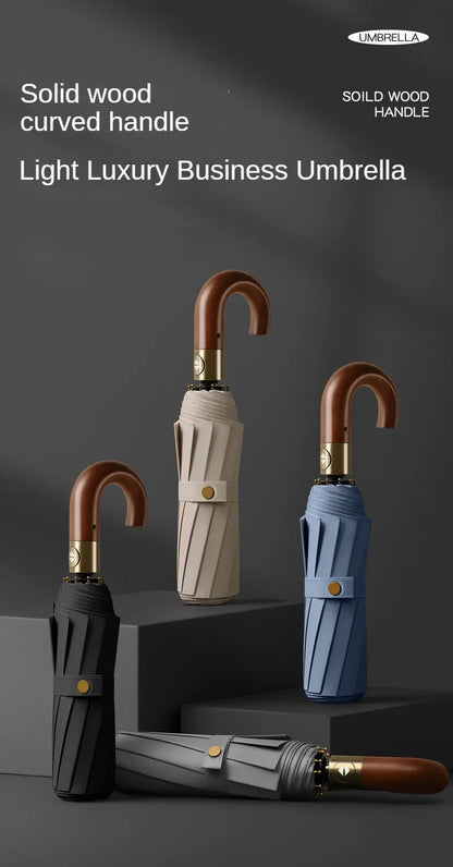 Windproof UV protection casual folding UPF50+automatic umbrella handle curved handle design, stylish design compact sun and rain