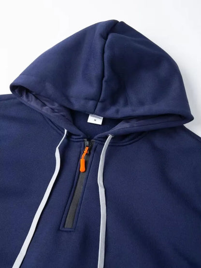 Men's Fashion Casual Hoodie Multi-pocket Sports Long-sleeve Sweatshirt Up Down Print Warm Half Zip Hooded Fitness Pullover Good