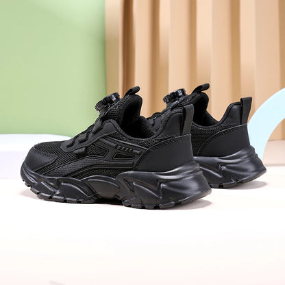 Children Sports Shoes - Boys Running Sneakers Black Mesh | Breathable Summer Casual