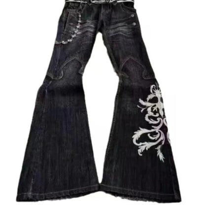Y2K Micro La Retro Wide Jeans 2006 Leg Pants New High Waist Harajuku Loose Embroidered Women Jeans with Rock Punk Style