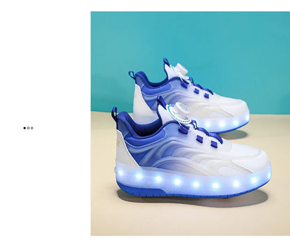 Children Roller Skate Shoes - LED Light Sneakers with USB Charging & Durable TPR Outsole