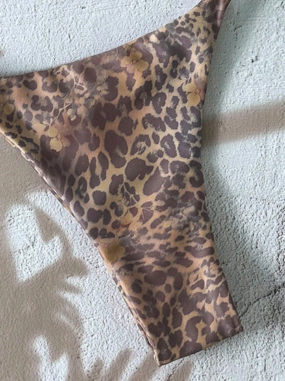 Leopard Push Up Bikinis - Two Piece Micro Bikini Sets With Wire Free Halter Neck