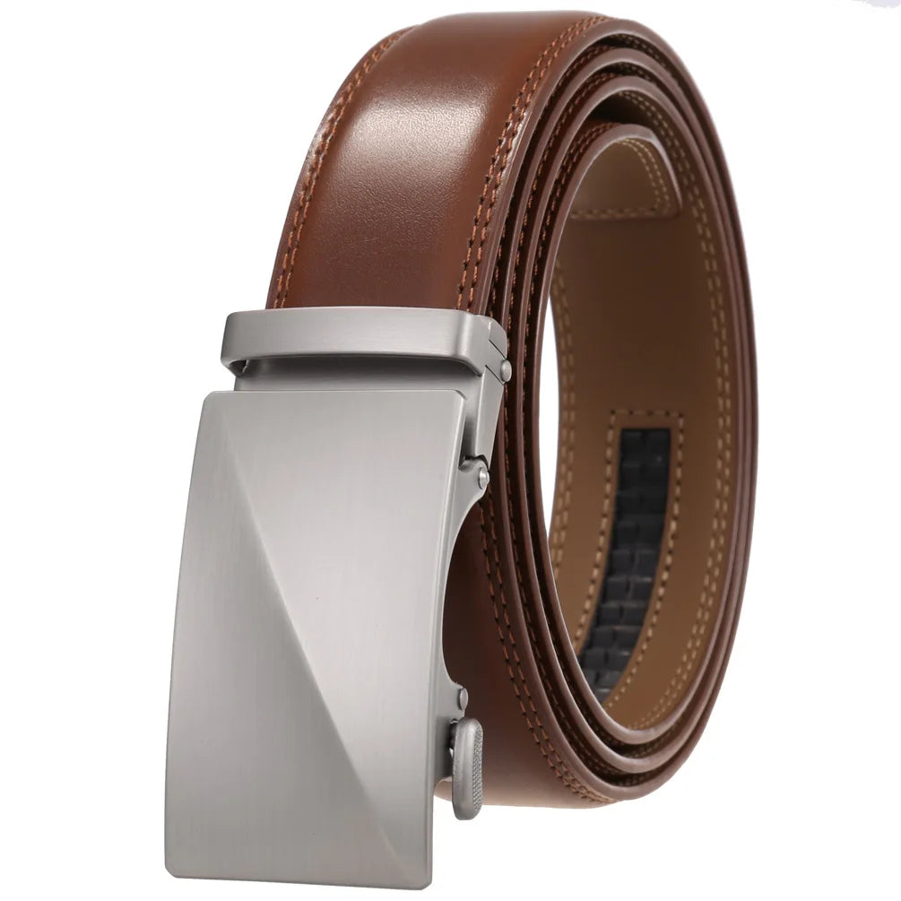 Men's Leather Belt - Genuine Brown Leather With Automatic Buckle | Business Casual