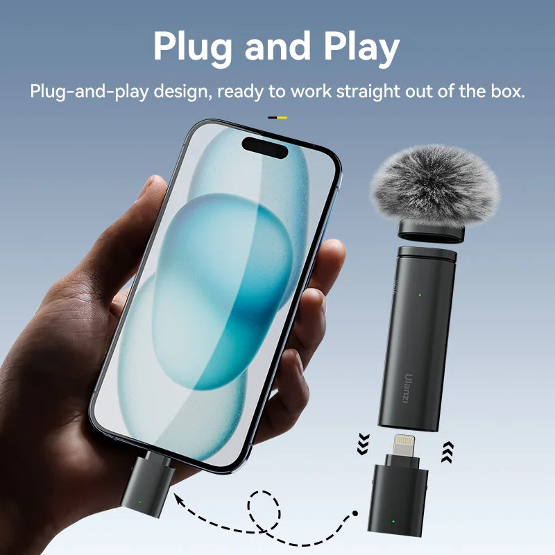 Ulanzi VM-10 Wireless Clip-on Microphone 3-Level Noise Reduction Mic With Lightning Connector For iPhone Vlog Live Streaming
