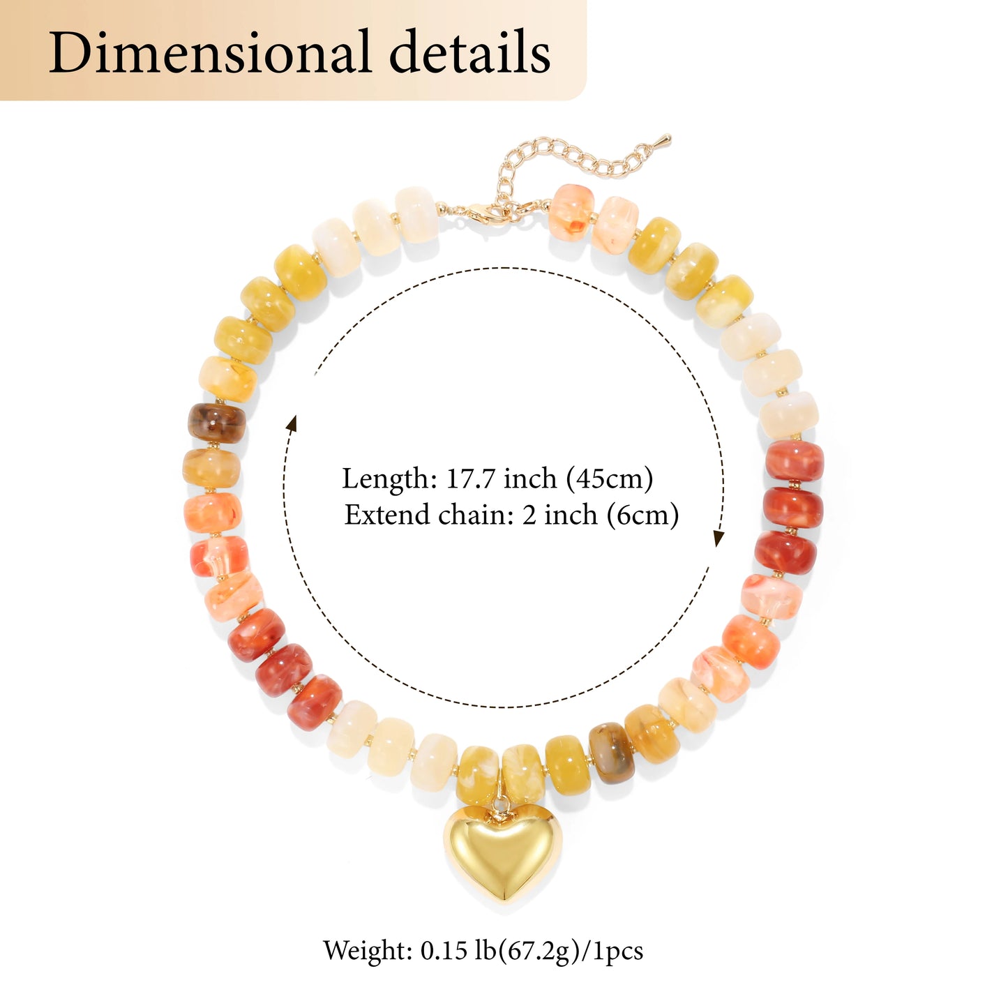 Badu Bohemia Colorful Acrylic Beaded Choker Necklace for  Women 14K Gold Plated Heart Pendant Summer Aesthetic Y2K Jewelry Gift