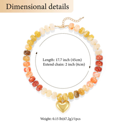 Badu Bohemia Colorful Acrylic Beaded Choker Necklace for  Women 14K Gold Plated Heart Pendant Summer Aesthetic Y2K Jewelry Gift