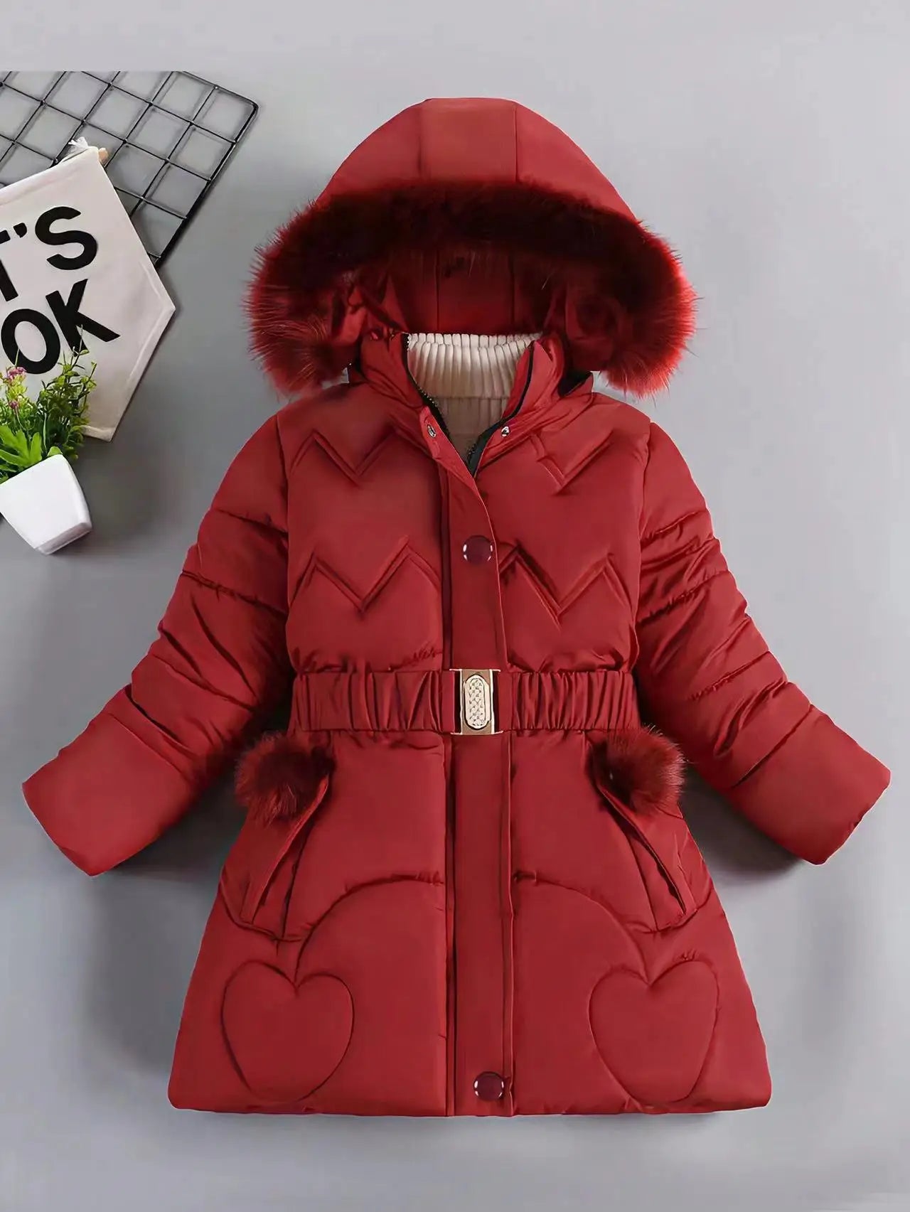 Winter Girls Jacket - Heavyweight Kids Coat With Detachable Hood & Plush Collar