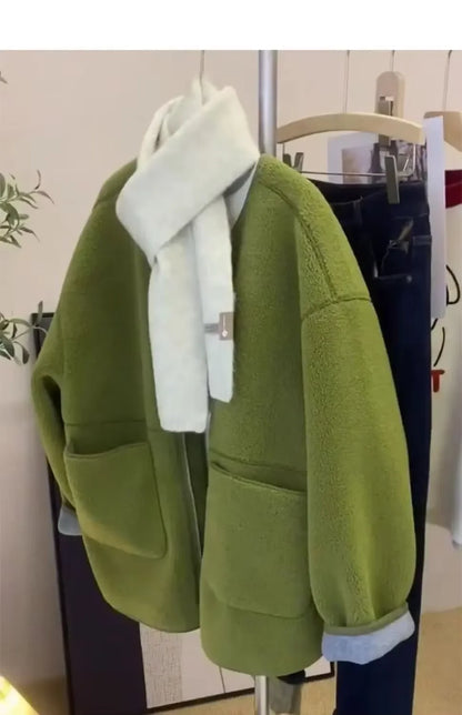 Autumn New  Women's and Chic Fleece Lamb Wool Women High-end and Street Minimalist Casual Jackets