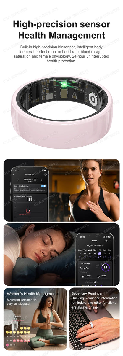 Smart Ring Couple Space Interaction Health and Sleep Monitor Multi Sport Mode Gesture Control 5ATM Waterproof with Charging Case