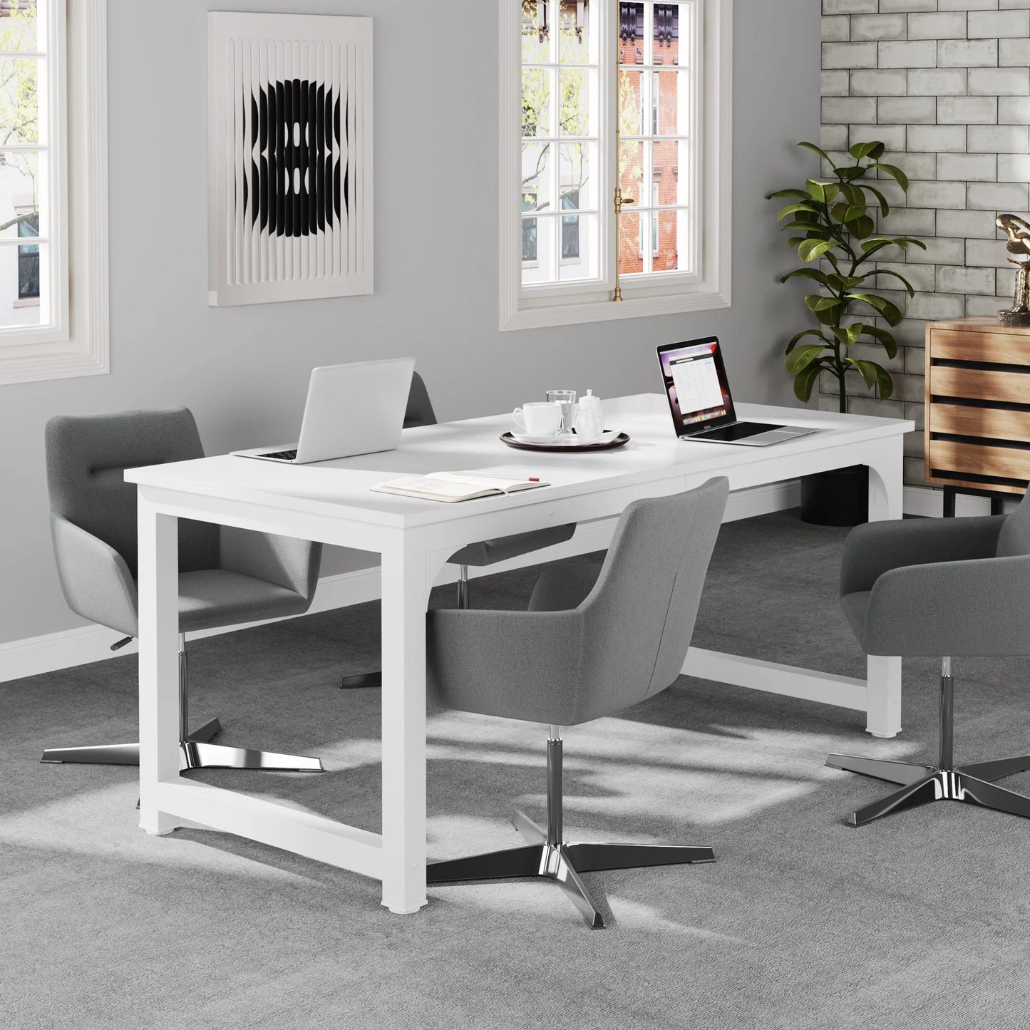 Large Office Desk | Modern Computer Desk - Spacious Writing Workstation for Home Office