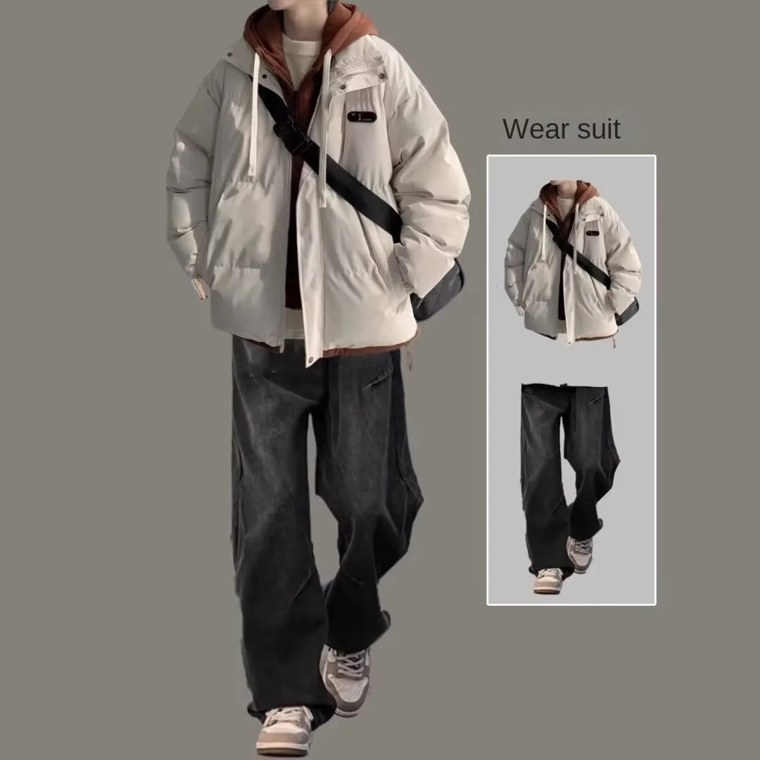Winter Fake Two Piece Parkas Man Thick Padded Jacket for Men Rascal Handsome Coat Men's Winter Warm Cotton Padded Puffer Jacket