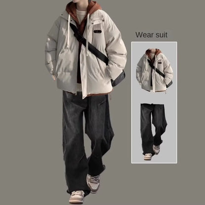Winter Fake Two Piece Parkas Man Thick Padded Jacket for Men Rascal Handsome Coat Men's Winter Warm Cotton Padded Puffer Jacket