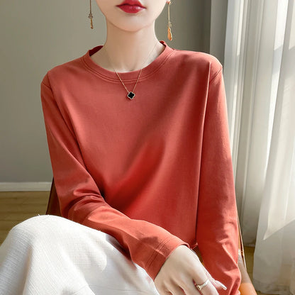 100 Cotton Womens Long-Sleeved Round Neck T-Shirt - Loose Bottoming Top for Spring  Autumn