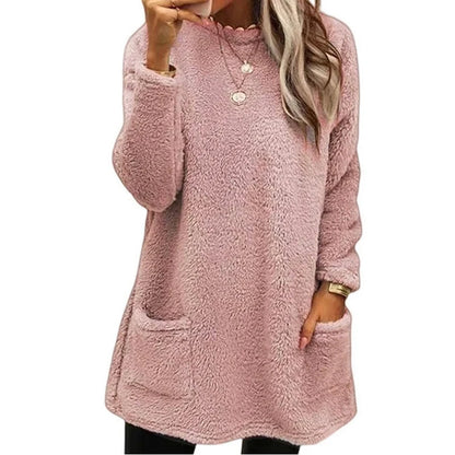 2025 Autumn Winter Women Warm Coat Streetwear Fleece Pocket Thinken Sweatershirt Autumn Female Casual Loose Outfits Casual Tops