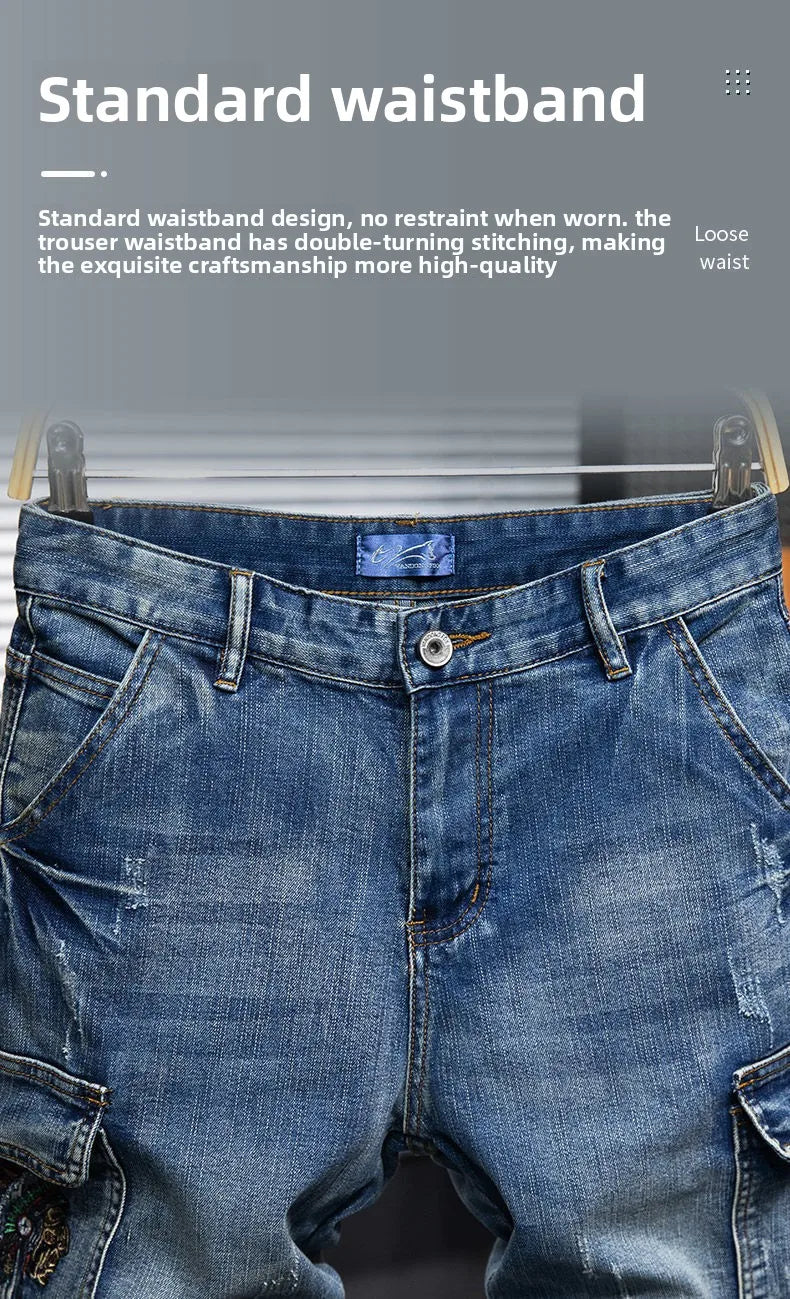 Men's Denim Shorts - Multi-Pocket Cargo Summer Jeans | Loose Fit, Midweight Fabric