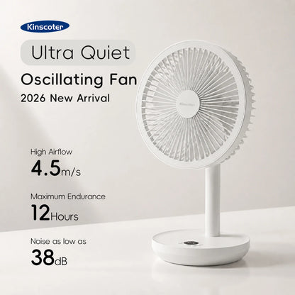 BLDC Oscillating Desktop Fan 4000mAh 5 Wind Speeds Silent Portable Rechargeable Fan with Timing Function for Home Room Gift