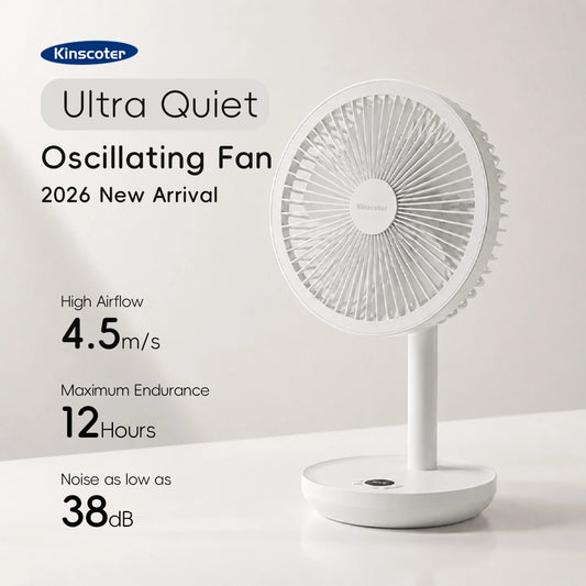 BLDC Oscillating Desktop Fan 4000mAh 5 Wind Speeds Silent Portable Rechargeable Fan with Timing Function for Home Room Gift