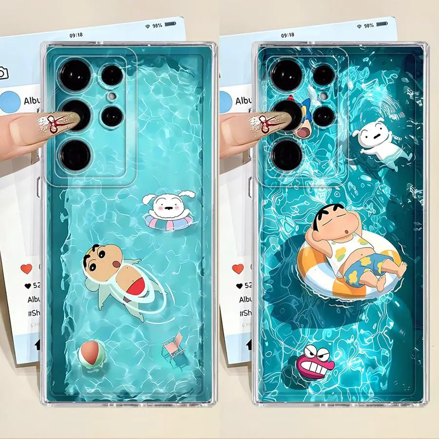 Case for Samsung Galaxy S25 Edge S24 S22 FE S21 S23 Ultra S20 Plus S26 Note 20 Ultra 10 Phone Cover Cute Crayons Shinchan