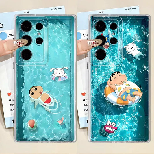 Case for Samsung Galaxy S25 Edge S24 S22 FE S21 S23 Ultra S20 Plus S26 Note 20 Ultra 10 Phone Cover Cute Crayons Shinchan