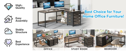 L Shaped Computer Desk - Reversible Corner Office Desk with Drawers & Shelves