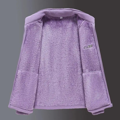 Woman Thickened Zipper Lamb Velvet Sweatshirt Casual Cardigan Embroidery Warm Stand-up Collar Loose Jacket Windproof Sweatshirt