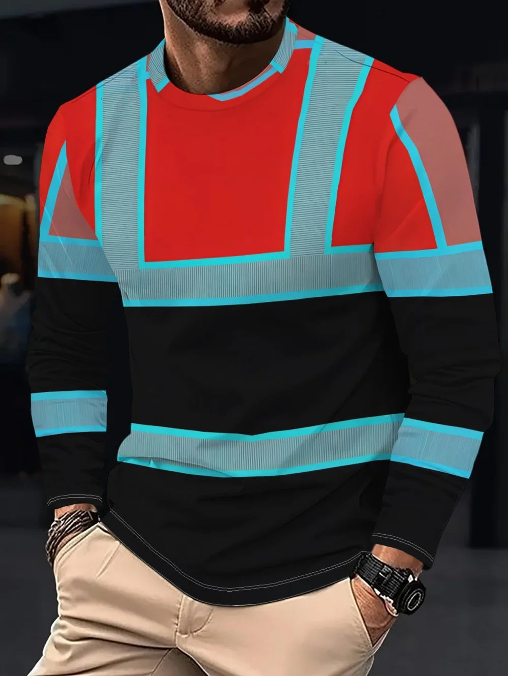 Men's 3D Printed New Secure Logo Color Blocking Design Long-Sleeved T-Shir Fashion Spring Daily Casual Work Wear Men's T-Shirts