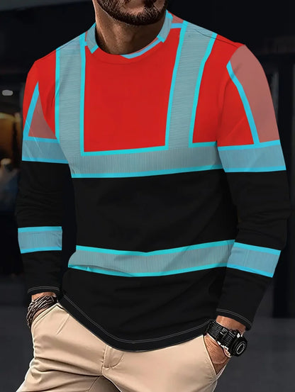 Men's 3D Printed New Secure Logo Color Blocking Design Long-Sleeved T-Shir Fashion Spring Daily Casual Work Wear Men's T-Shirts