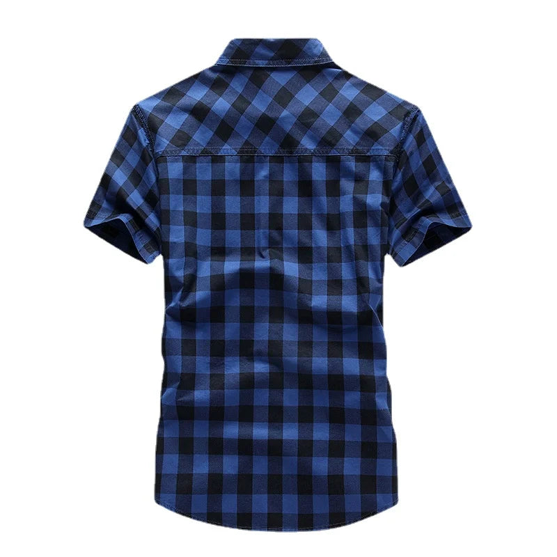 New Summer Men Plaid Short Sleeved Shirts New Fashion Man Outdoor Casual Cargo Shirts Good Quality Male Cotton Shirts Size 5XL