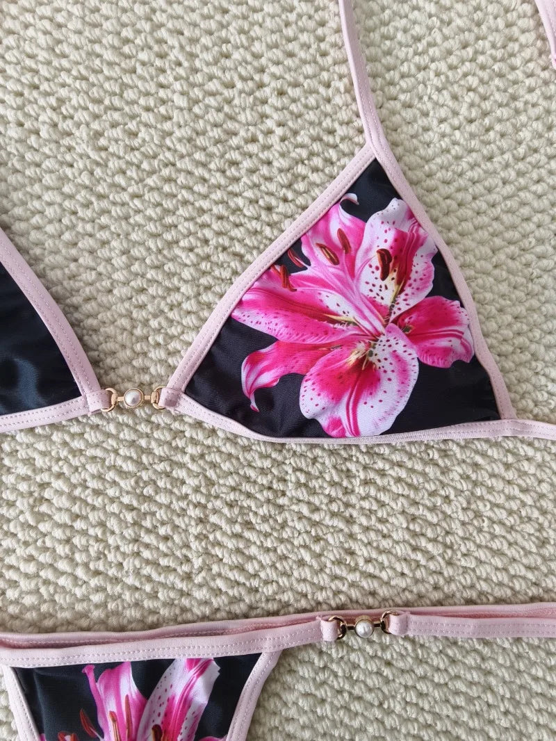 Sexy Thong Bikini - Micro Bikinis Two Piece Swimwear Set | Striped Print Beach Bathing Suit