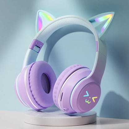 RGB Luminous Cat Ears Wireless Bluetooth Headphones With Microphone Headset Gamer Girl Call Noise Reduction Hifi Sale Handfree