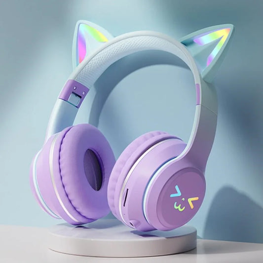 RGB Luminous Cat Ears Wireless Bluetooth Headphones With Microphone Headset Gamer Girl Call Noise Reduction Hifi Sale Handfree