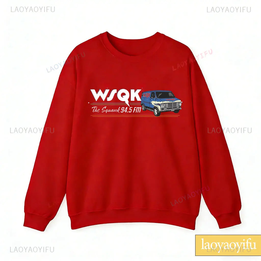 WSQK The Squawk 94.5 FM Radio Sweatshirt Wsqk Unisex Sweatshirts Vintage Sci-fi Crewneck 80s Nostalgic Sweater Retro Shirt Gift