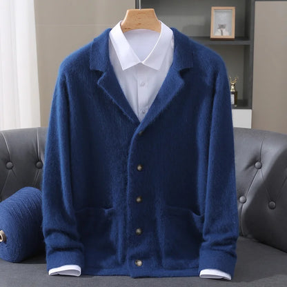 New Mink Wool Cardigan Men's Padded Sweater Coat Business Casual Knitted Cashmere Sweater Coat