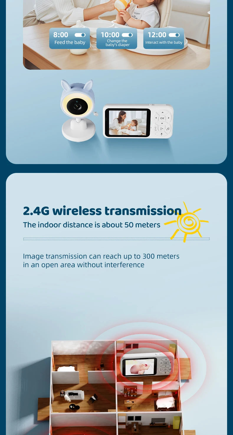 DANMINI new 3.5 "RGB night light baby monitor with night vision temperature detection voice intercom baby nanny security camera