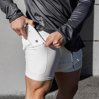 Men Running Shorts - 2 in 1 Quick Dry Sports Jogging Shorts with Hidden Phone Pocket