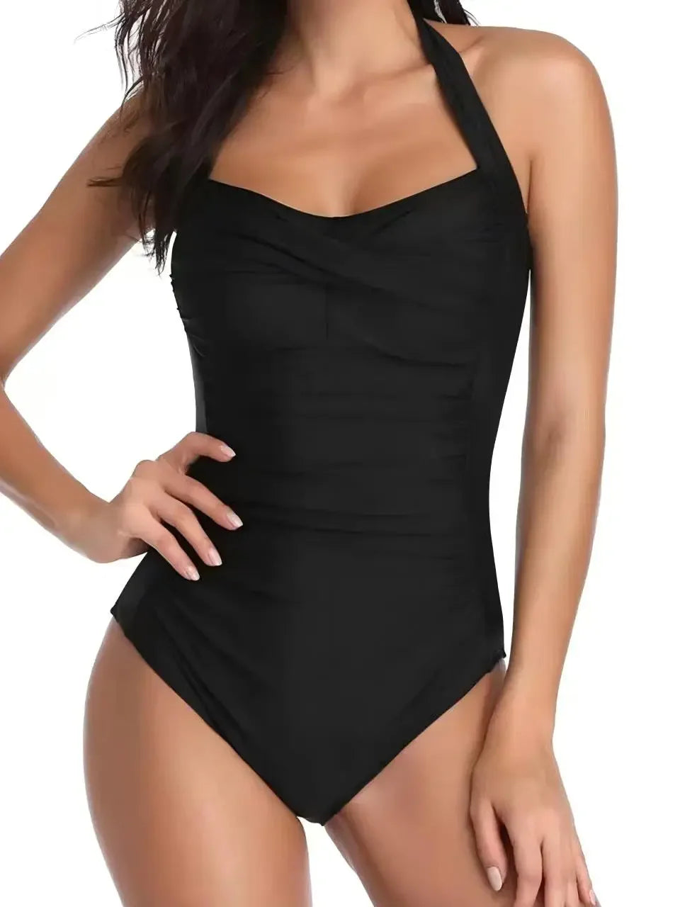 2026 Ruched Halter Swimsuit Women One Piece Sexy High Neck Swimwear Female Solid Bathers Bathing Swimming Suit Summer Beachwear