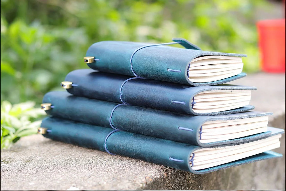 Leather Travel Journal - Refillable Notebook With Embossed Leather Cover, Handmade Diary