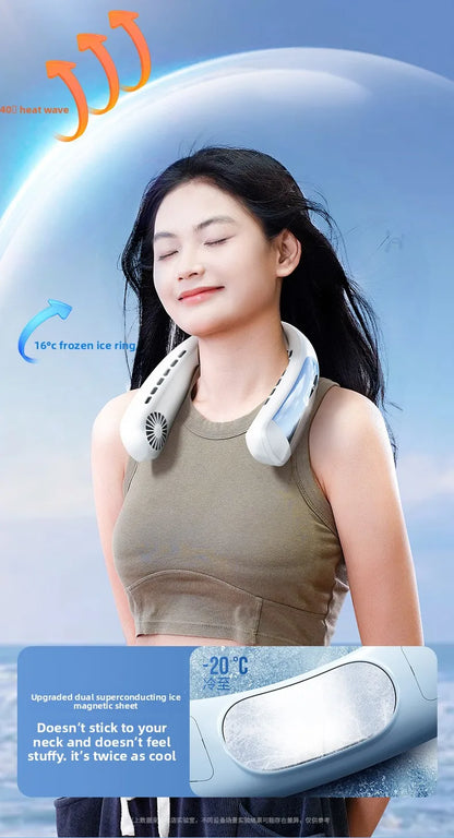 Sports Neck Hanging Cooling Small Fan Portable Neck Hanging Digital Display Strong Wind Silent Bladeless Charging Small Fan
