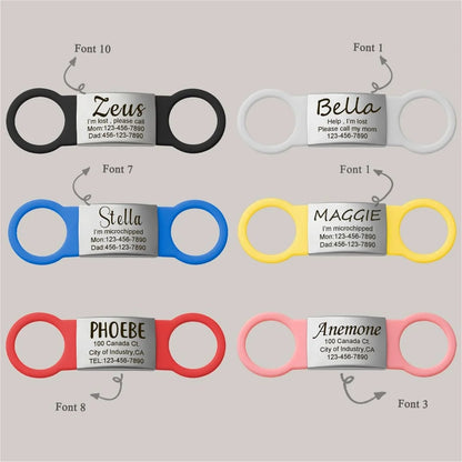 Custom Slide-On Silicone Dog Tag - Silent Pet ID Tag Personalized Engraved - Waterproof Pet Collar Accessory No Noise Free Ship
