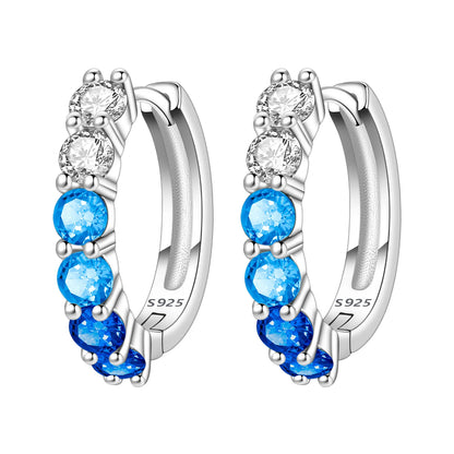 MISEFF Real 925 Sterling Silver Earring Gradual Change Green Blue Colored Zircon Hoop Earrings Engagement Wedding Jewelry Gifts