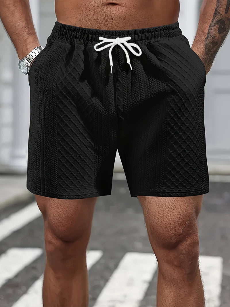 Men's White Textured Waist Drawstring Shorts Summer Breathable Quick Dry Short Pants for Sports Outdoor